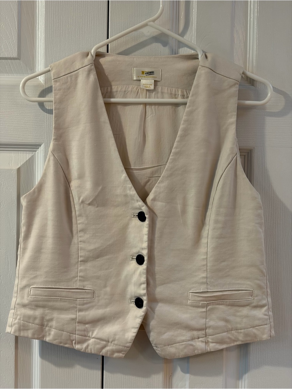 Maeve by Anthropologie Cream Linen Button Up Vest Size M